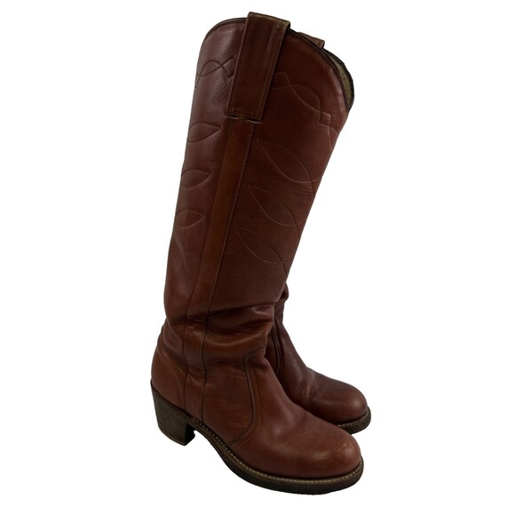 Kinney Shoes Tall Campus Boot Pull On Vintage Chestnut Brown Leather Heel Ws 6.5 - Picture 1 of 16